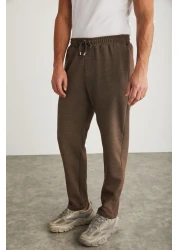 GRIMELANGE Walsh Men's Pique Look Special Fabric Flexible Double Leg Corded Beige Trousers with Elastic Waist
