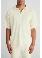  Collection Ecru Ottoman Polo Collar T-Shirt - Non-Wrinkle, Wide Fit, Limited Edition TMNSS23PO00020