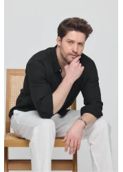 GEİO Men's Oversize Cut Linen Shirt