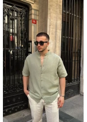 Livio Ferri Mingan Men's Summer Cotton Shirt Lapel Short Sleeve Buttoned Comfortable Fit