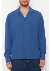  Collection Indigo Oversize Summer Linen Look Apache Collar Shirt - TMNSS23GO00053
