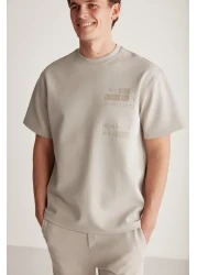 GRIMELANGE كودي للرجال - تي شيرت رمادي من القطن العضوي، مطرز ومطبوع، نسيج سميك مناسب بشكل منتظم