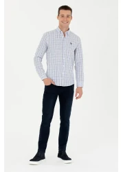 U.S. Polo Assn. قميص أزرق منقوش للرجال 50279453 -VR036