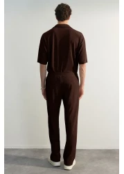  Collection تي شيرت عثماني بياقة بولو - مقاس واسع، مزخرف وغير قابل للتجاعيد، بني، إصدار محدود TMNSS23PO00020