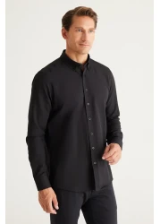 AC&Co / Altınyıldız Classics Black Oxford Men's Shirt - Easy Iron, Button Collar, Slim Fit Cotton
