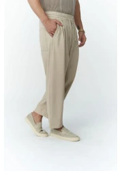 MAİ COLLECTİON Kenway Men's Beige Trousers with Lace Detail