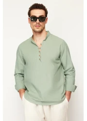  Collection Light Khaki Slim Fit Half Placket Judge Collar 100% Cotton Shirt Shirt TMNSS20GO0097