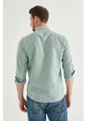 D'S Damat Slim Fit Green Dobby Buttoned Collar Cotton Shirt