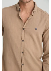 Manche Men's Embroidered Linen Shirt - Earth Mes116488-01-6488