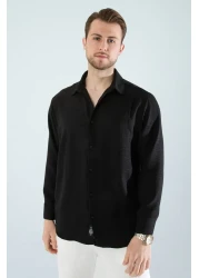 YXC Trend Maker قميص رجالي من الكتان ذو مقاس كبير من القطن ذو مقاس مريح باللون الأسود