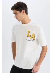 Defacto Defactofit Nba Los Angeles Lakers - Oversize Crew Neck Short Sleeve T-Shirt B3894Ax25Sp