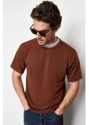  Collection Limited Edition Brown Oversize/Wide Cut Knitwear Banded Textured Pique T-Shirt Tmnss23Ts00079
