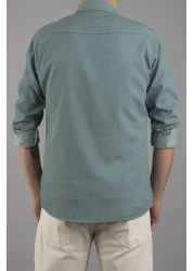 bombe قميص جينز ضيق مناسب للرجال من قماش الدنيم بالنعناع