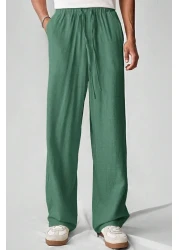 North London بنطال رجالي واسع الساق من مزيج الكتان مقاس كبير