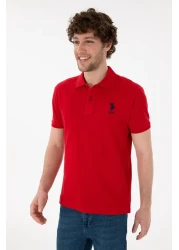 U.S. Polo Assn. تي شيرت رجالي ذو قصة ضيقة وياقة بولو باللون الأحمر الأساسي 50305929 -vr030