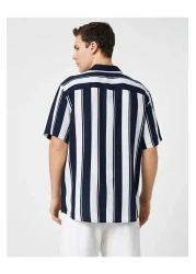 Koton Y23 3sam60023hw Navy Blue Striped 02m Men's Woven Tops Viscose Shirt