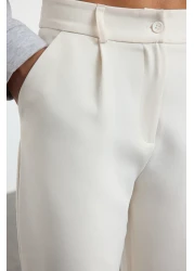 Collection High Waist Wide Leg Ecru Pleated Pants - Twoaw21Pl0076
