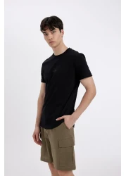 Defacto تي شيرت بأكمام قصيرة مطبوع برقبة دائرية وقصة ضيقة C5647ax24hs