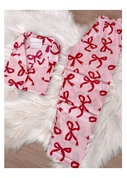 Pijamacs Pink Bow Patterned Short Sleeve Pegasus Pajama Set