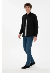 U.S. Polo Assn. قميص أساسي أسود بأكمام طويلة للرجال 50296777 -VR046