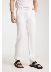 muzzo jeans White 100% Linen Trousers with Elastic Waist