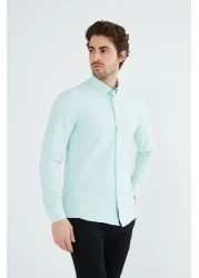 RAVANELLI Mint Green Slimfit Cotton Oxfort Lycra Collar Buttoned Long Sleeve Men's Shirt G490