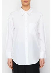  Collection White Single Pocket Boyfriend/Wide Fit Cotton Woven Shirt TWOAW20GO0115