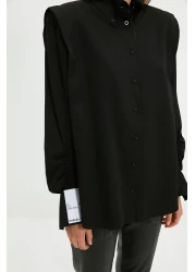  Collection Sagaza Studio Poplin Black Shirt - Drawstring Detail, Woven TPRAW22GO1191