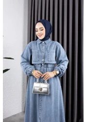 HARMAN BUTİK فستان نسائي بخصر مطاطي وتفاصيل جيب