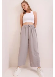 Trend Alaçatı Stili بنطلون Aerobin ذو الخصر المطاطي باللون الرمادي للنساء