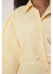  Collection Light Yellow Balloon Sleeve Detailed Asymmetrical Fitted Shirt Twoss25Go00155