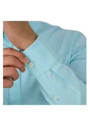 Giordano Men's Cotton Oxford Shirt - Small Lion Embroidery, Slim Fit, Full Button