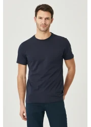 AC&Co / Altınyıldız Classics Men/Unisex Navy Blue 100% Cotton Slim Fit Slim Fit Crew Neck Basic T-Shirt