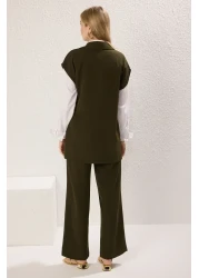  Modest Khaki Vest and Pantalon, Woven Bottom and Top Set