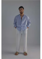 OUTFİT MAN Light Blue Striped Men's Shirt