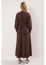  Modest Brown Cotton Woven Bottom-Top Skirt Suit Tctss25Us00051