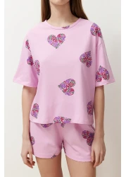  Collection طقم بيجامة قطن على شكل قلب وردي اللون مع شورت - THMSS24PT00225