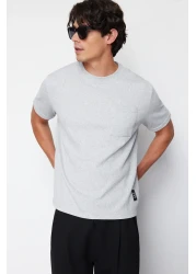  Collection Basic Gray Relaxed/Comfortable Fit Textured Waffle Pocket Label Short Sleeve T-Shirt TMNSS23TS00077