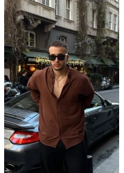 Livio Ferri Zoro Men's Extra Soft Linen Look Shirt Long Sleeve, Lightly Textured