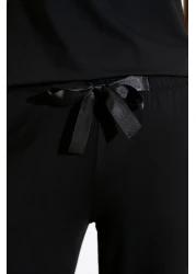  Collection Viscose Knitted Black Lace Pajamas Set - Rope Strap, Ribbon/Bow Detail Thmss20Pt0134