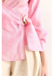 Olalook Women's Candy Pink Side Binding Detailed Modal Blouse Blz-19002946