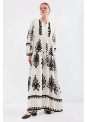 Bigdart 2423 Model Authentic Patterned Dress - Cream Color