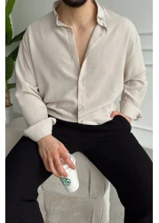 UTTBASİC BeiGe Oversize Textured Shirt