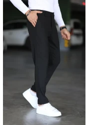 Bürke Men's Black Color Italian Cut Slim Fit Quality Fabric Trousers