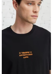 AC&Co / Altınyıldız Classics Men's Black Boxy Fit Crew Neck 100% Cotton Printed T-Shirt