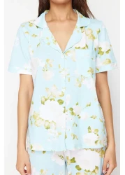  Collection Blue 100% Cotton Floral Print Knitted Pajamas Set Thmss20Pt0062