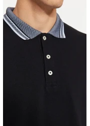  Collection تيشيرت أسود بقصة ضيقة بياقة بولو - 100% قطن TMNSS22PO00014