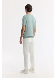 Avva Men's Nile Green Regular Fit Crew Neck Front Jacquard Detailed Rayon Knitwear T-Shirt A51Y5004