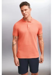 GRIMELANGE MARTEN Men's Polo Collar Pomegranate Flower Patterned Regular Fit T-shirt - 100% Cotton, Short Sleeve