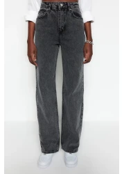  Collection بنطلون جينز بخصر عالي وبتصميم أرجل واسعة باللون الفحمي TWOSS23JE00068